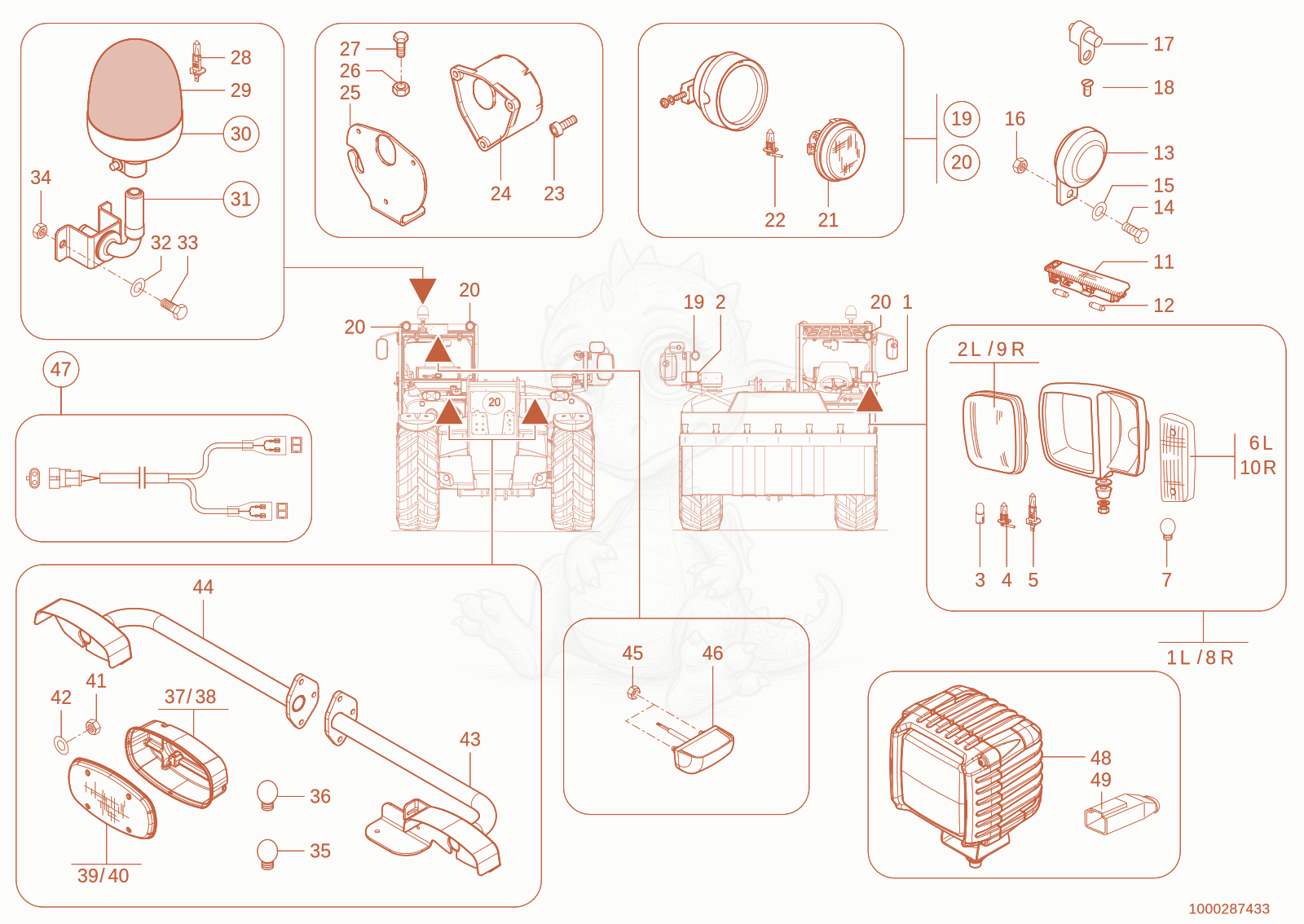 Exploded parts diagram of the lighting of a Wacker Neuson TH755(416-04), with numbered balloons
