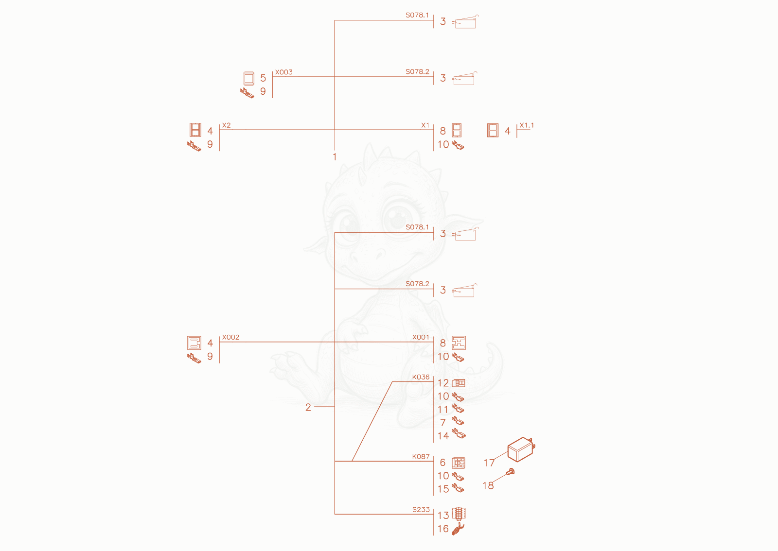 Exploded parts diagram of the Cable (option) of a Wacker Neuson EZ17-2, with numbered balloons