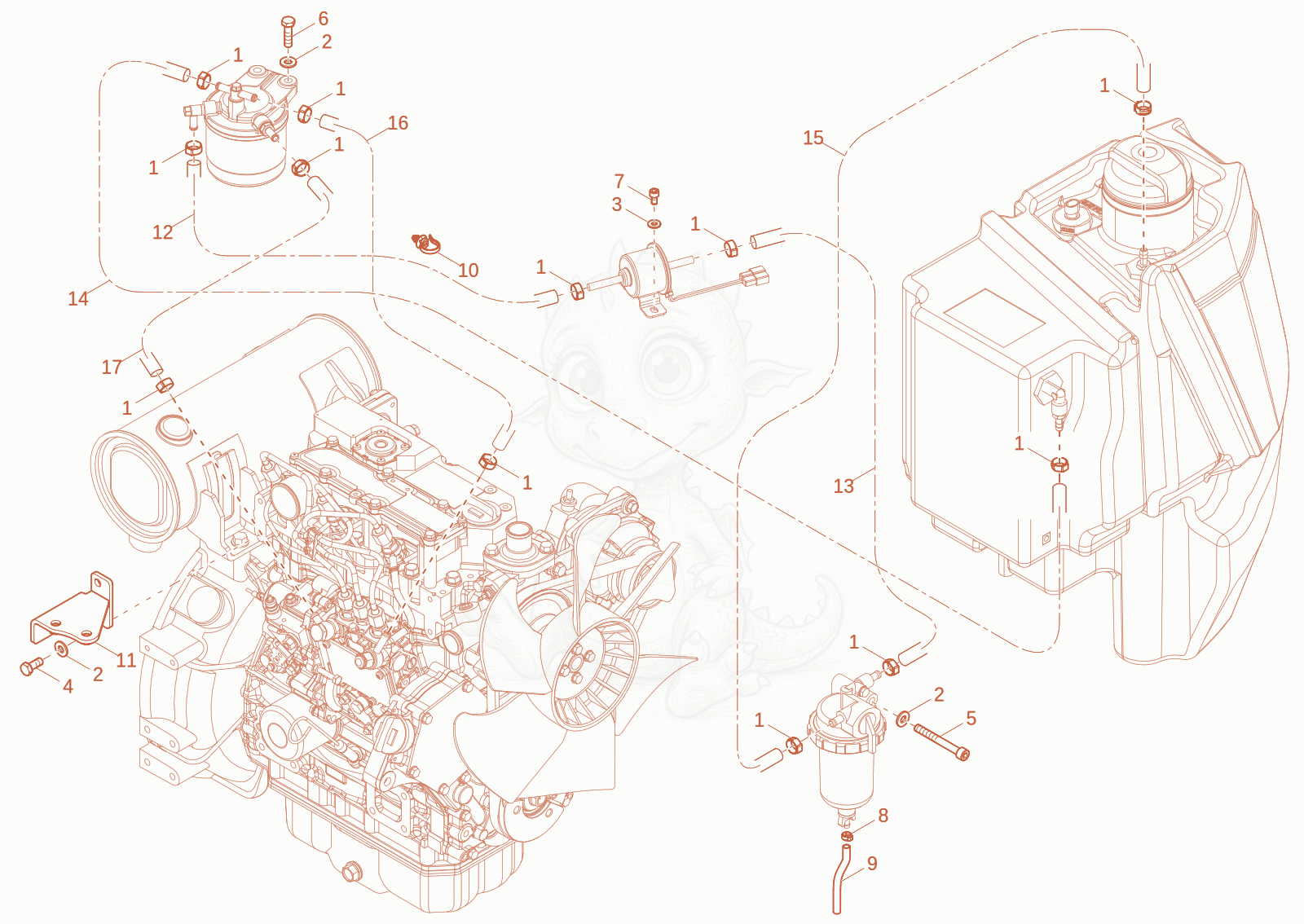 Exploded parts diagram of the FUEL SUPPLY of a Wacker Neuson EZ26-2, with numbered balloons