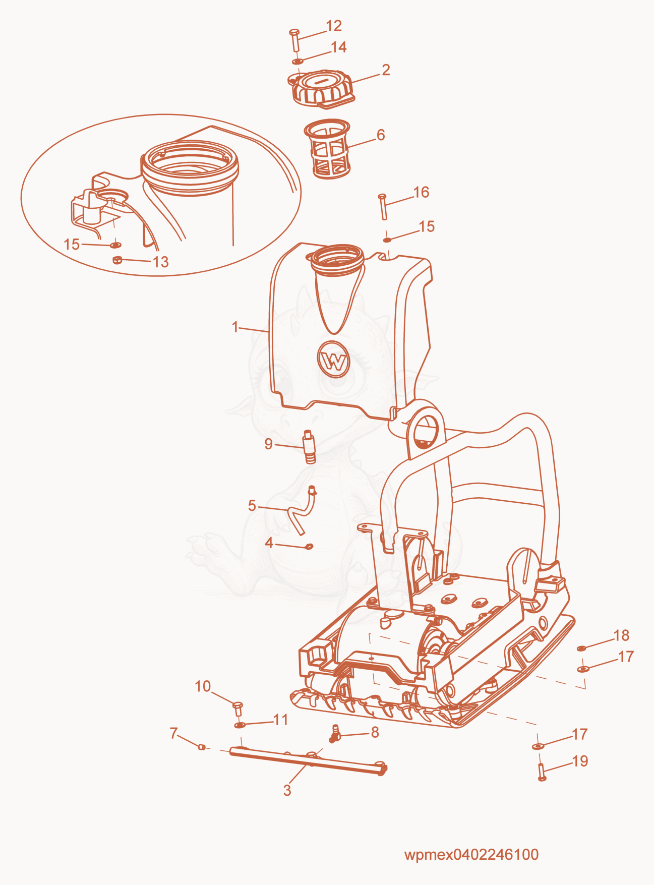 Exploded parts diagram of the Water System Kit of a Wacker Neuson WP1540WW, with numbered balloons