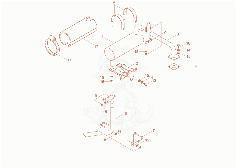 Exploded parts diagram of the exhaust of a Wacker Neuson 2503, with numbered balloons