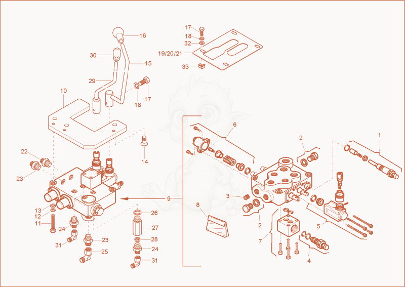 Exploded parts diagram of the blade valve of a Wacker Neuson 2902RDFORCE, with numbered balloons