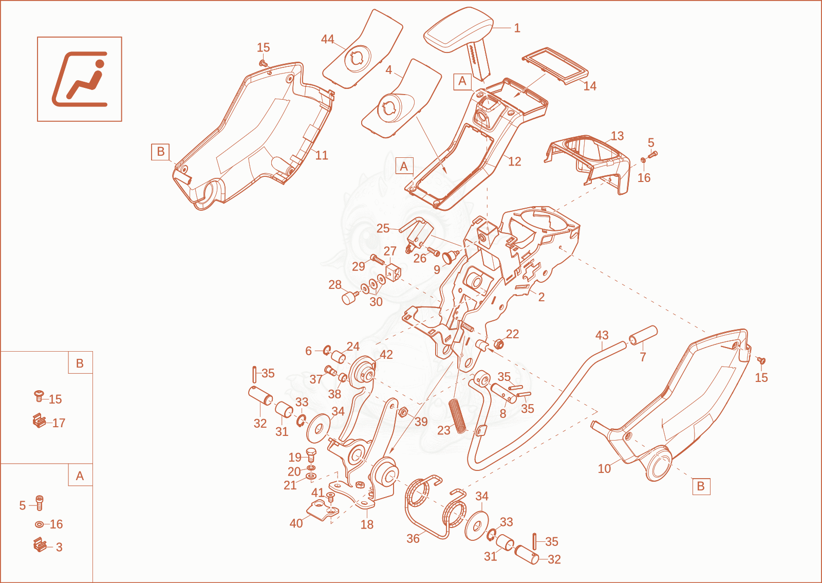 Exploded parts diagram of the controllever carrier right (Option) of a Wacker Neuson ET16, with numbered balloons