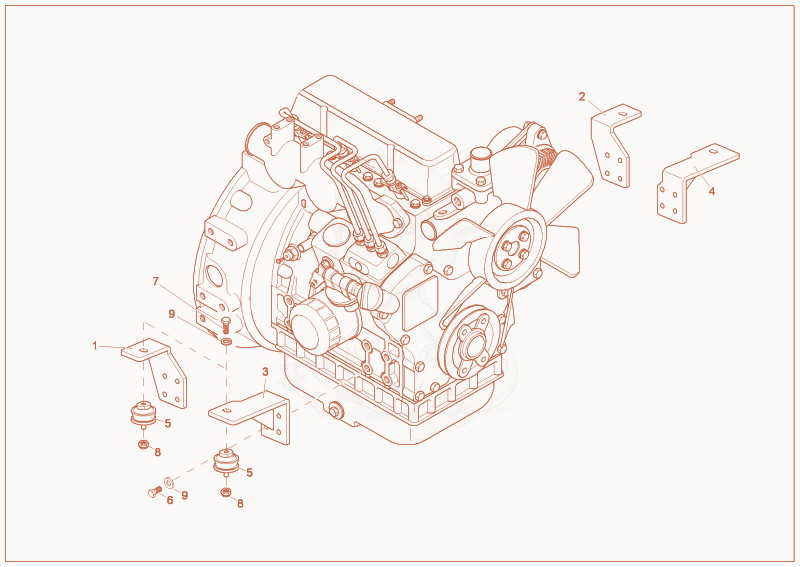 Exploded parts diagram of the Engine bedding of a Wacker Neuson LS750/1002, with numbered balloons