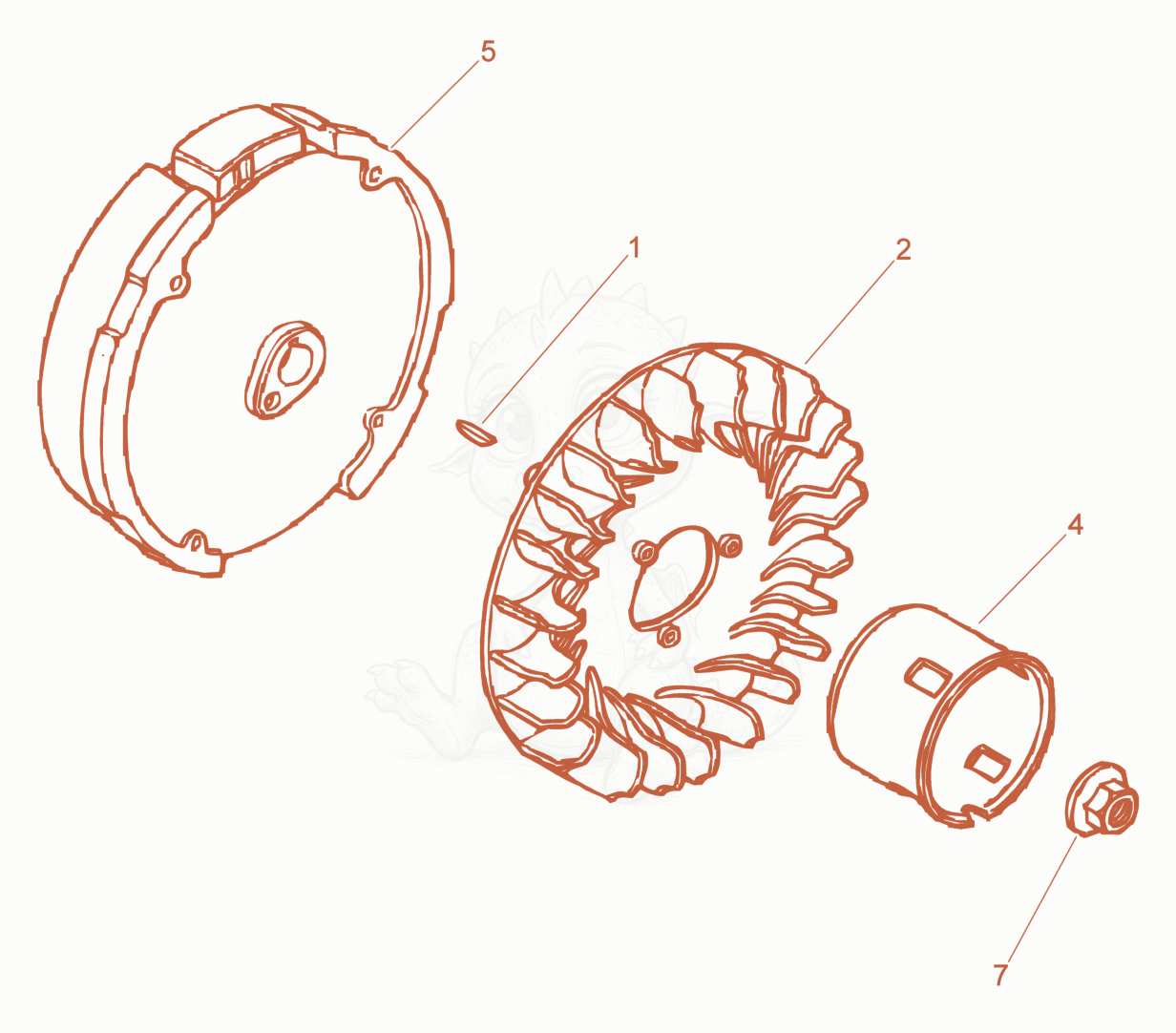Exploded parts diagram of the Flywheel of a Wacker Neuson CT24-4A, with numbered balloons