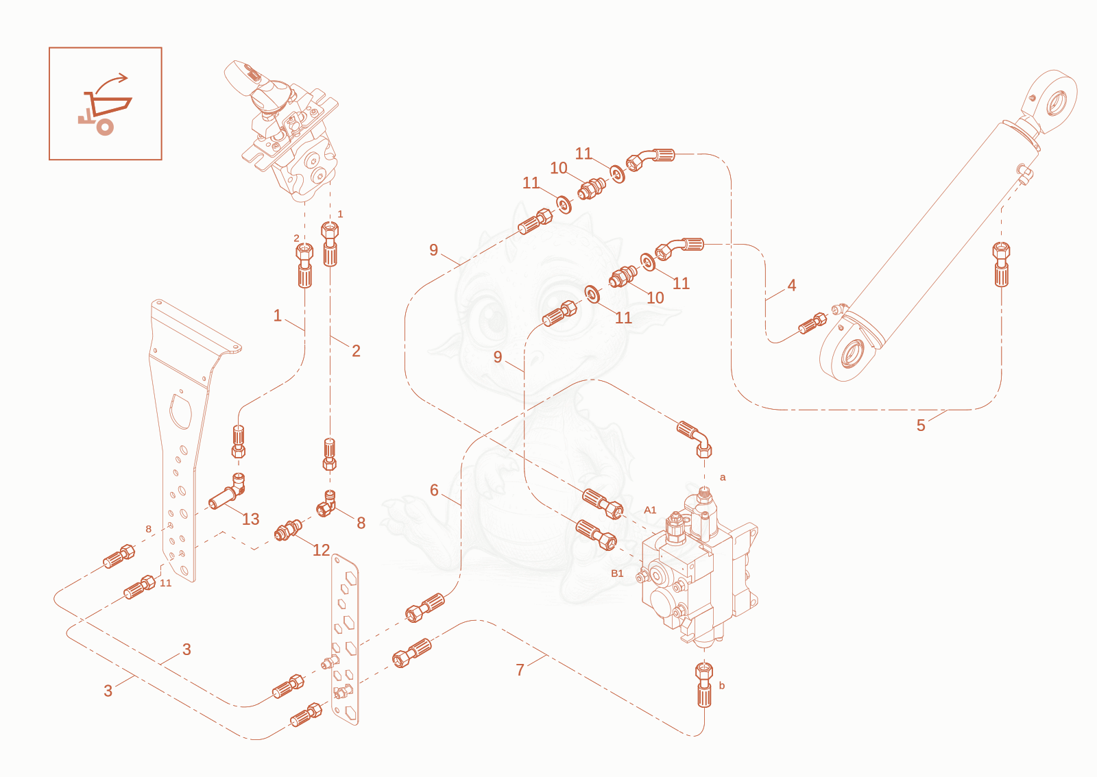 Exploded parts diagram of the TILT CYLINDER OPERATION of a Wacker Neuson DV100-2, with numbered balloons