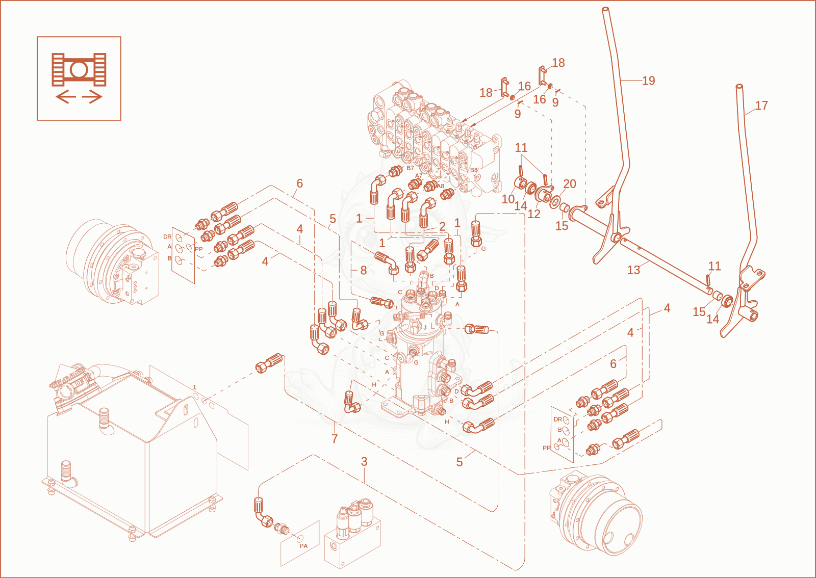 Exploded parts diagram of the TRAVELLING GEAR INSTALLATION of a Wacker Neuson 1404, with numbered balloons