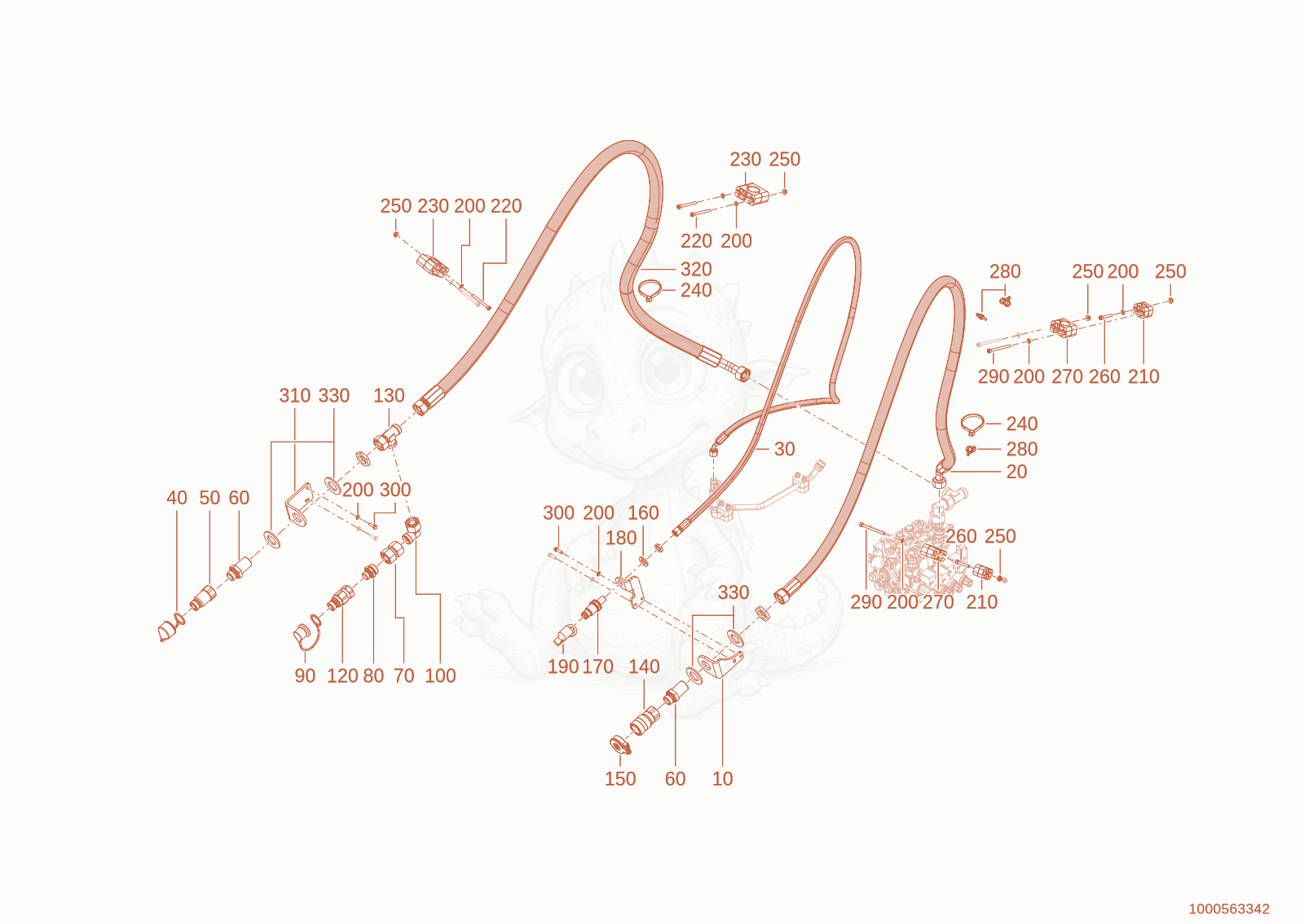 Exploded parts diagram of the AUXILARY HYDRAULICS of a Wacker Neuson WL950P(A05-05), with numbered balloons