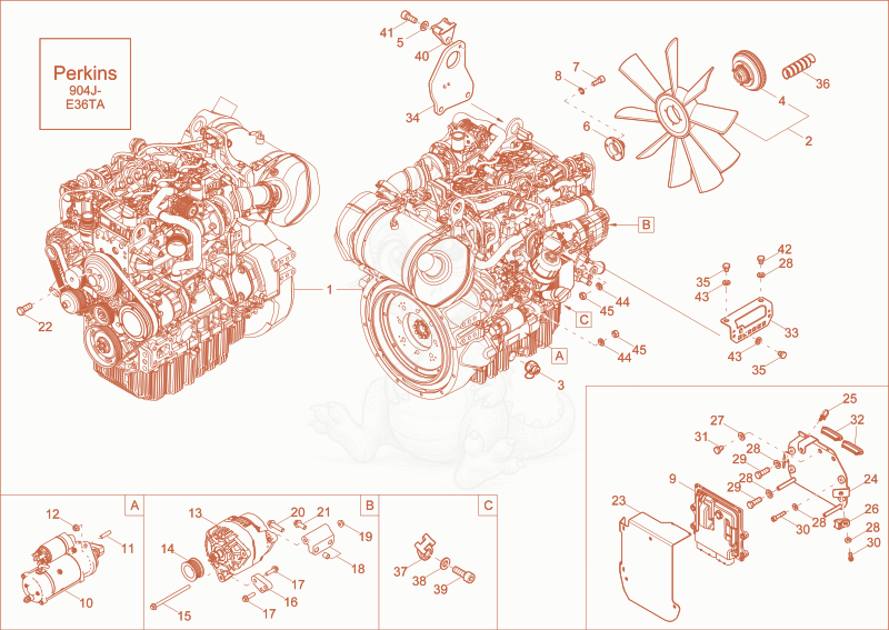 Exploded parts diagram of the diesel engine (Option) of a Wacker Neuson ET145, with numbered balloons