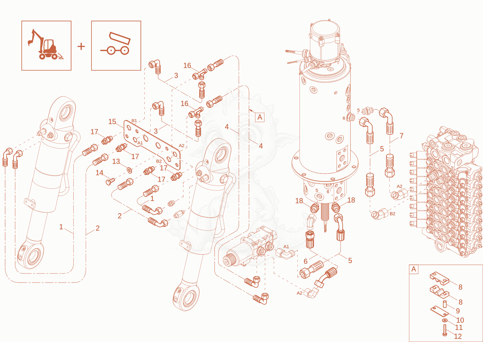 Exploded parts diagram of the DOZER BLADE OPERATION (Option) of a Wacker Neuson EW100-2, with numbered balloons