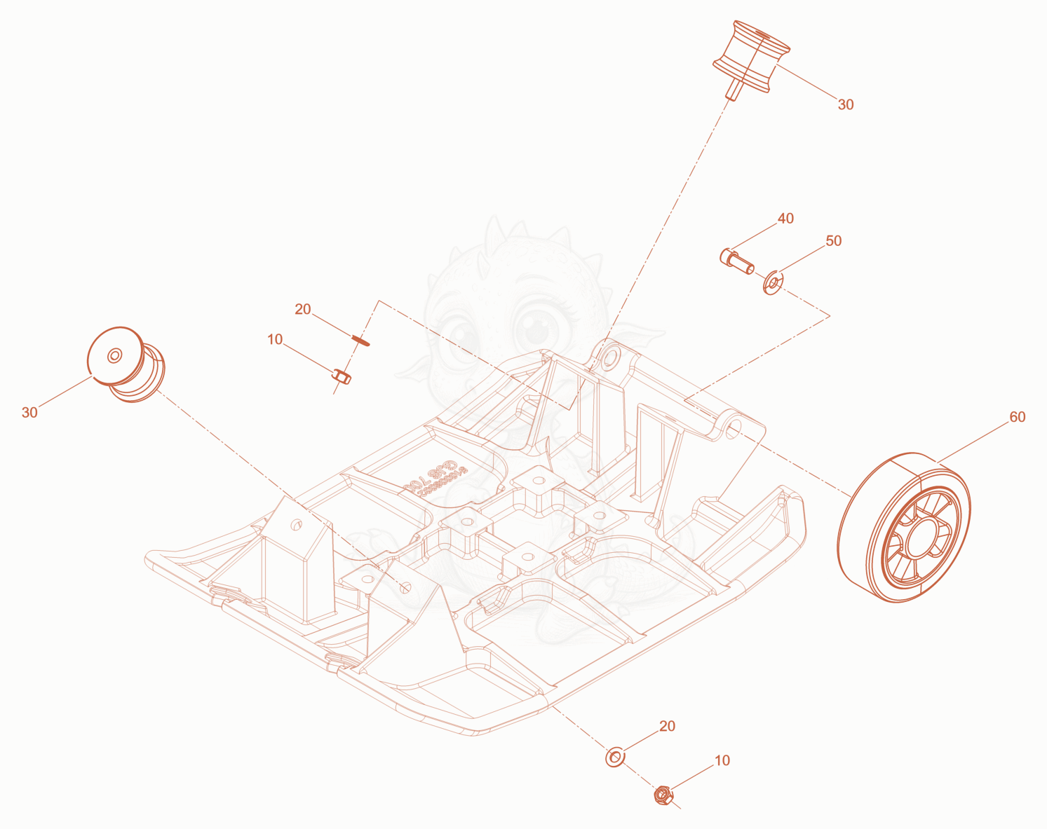 Exploded parts diagram of the Baseplate basis of a Wacker Neuson APUKMAT, with numbered balloons