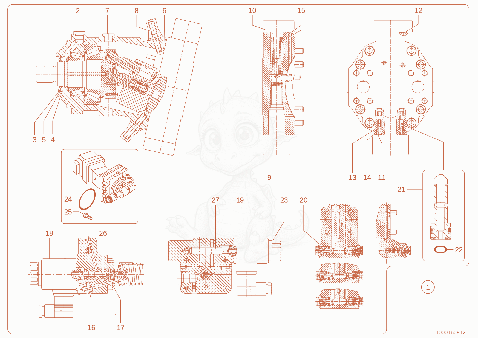 Exploded parts diagram of the hydraulic motor of a Wacker Neuson 1150, with numbered balloons