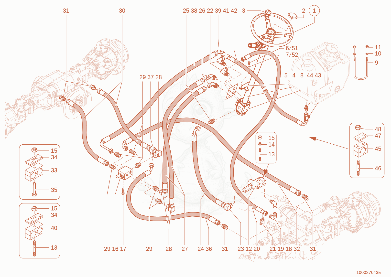 Exploded parts diagram of the steering unit of a Wacker Neuson 1150, with numbered balloons