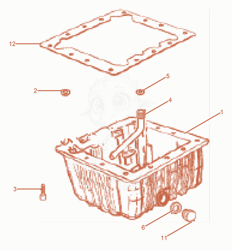 Exploded parts diagram of the Oil pan of a Wacker Neuson DPU80/110KMAT, with numbered balloons