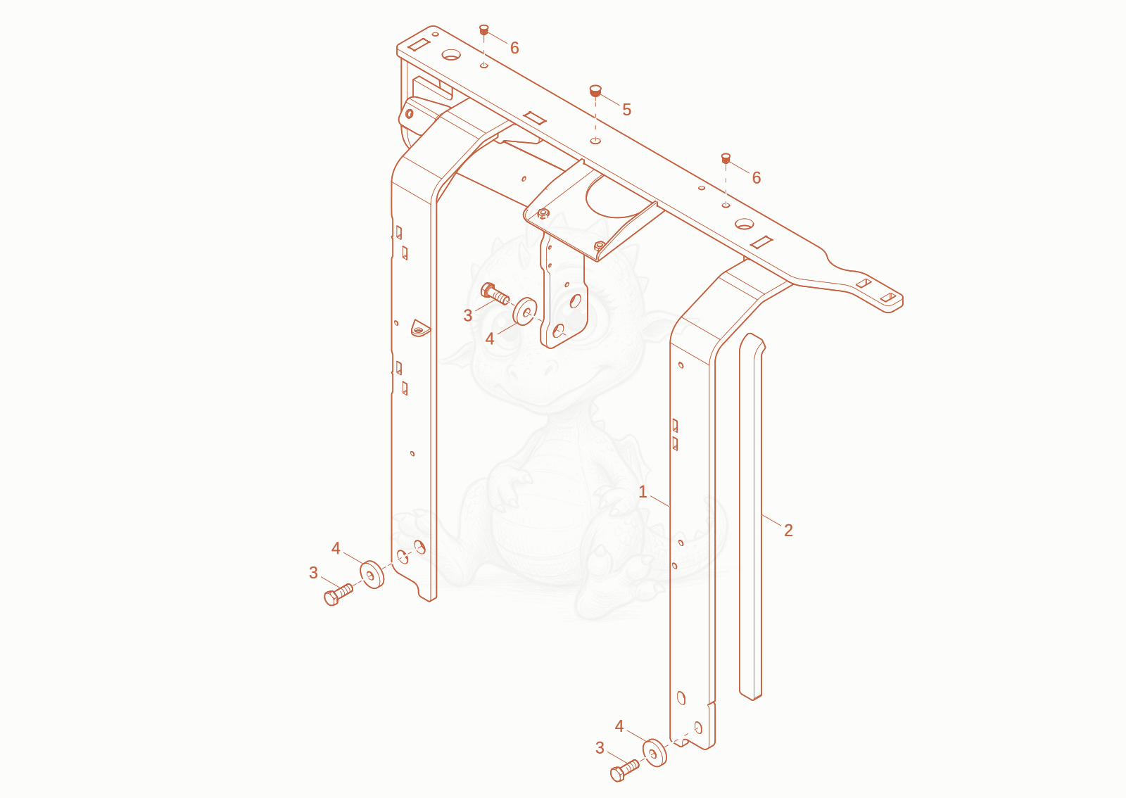 Exploded parts diagram of the frame of a Wacker Neuson EZ26-2, with numbered balloons