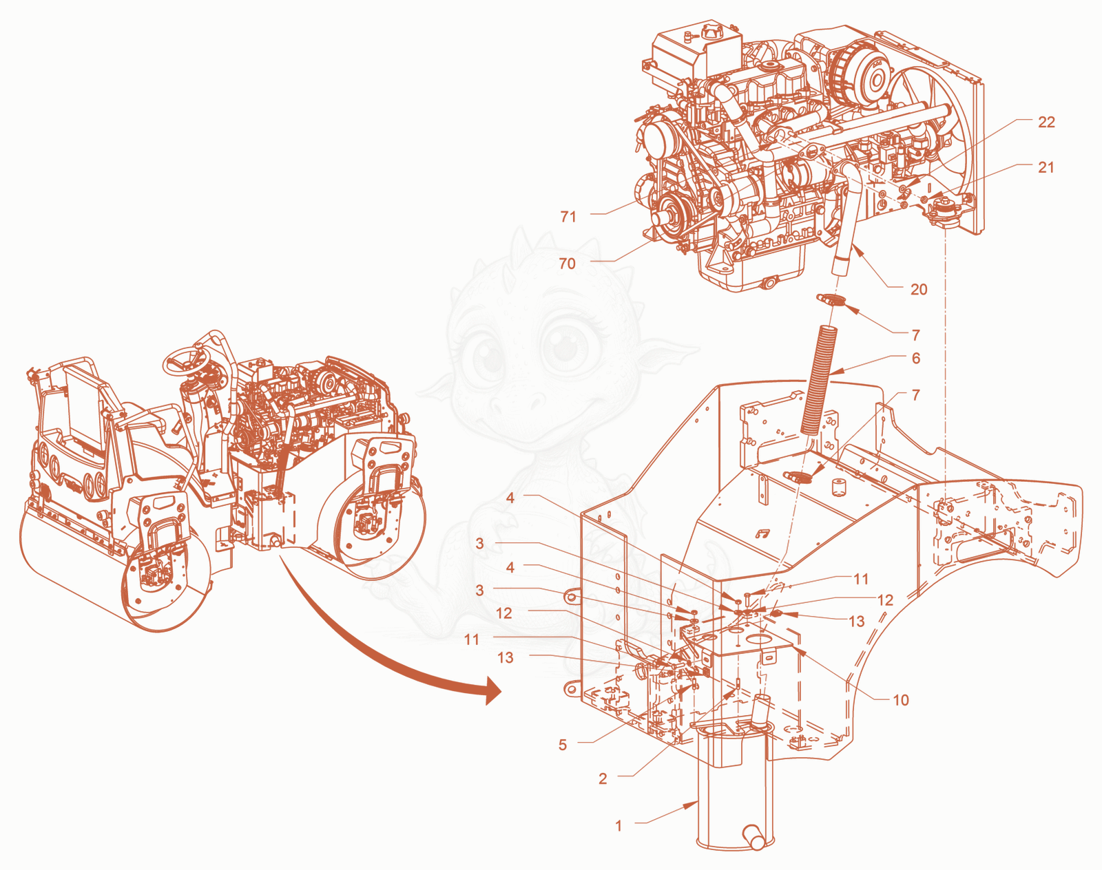 Exploded parts diagram of the exhaust system of a Wacker Neuson RD24-100C, with numbered balloons