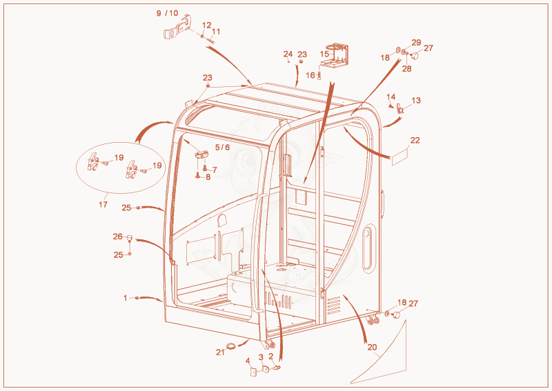 Exploded parts diagram of the CABIN FRAME 2 of a Wacker Neuson 6003, with numbered balloons