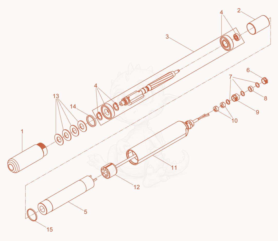 Exploded parts diagram of the Internal Vibrator of a Wacker Neuson IRSEN57K/115LASER, with numbered balloons