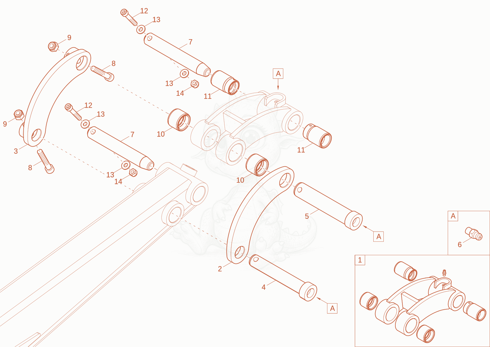 Exploded parts diagram of the support of a Wacker Neuson EZ10E, with numbered balloons