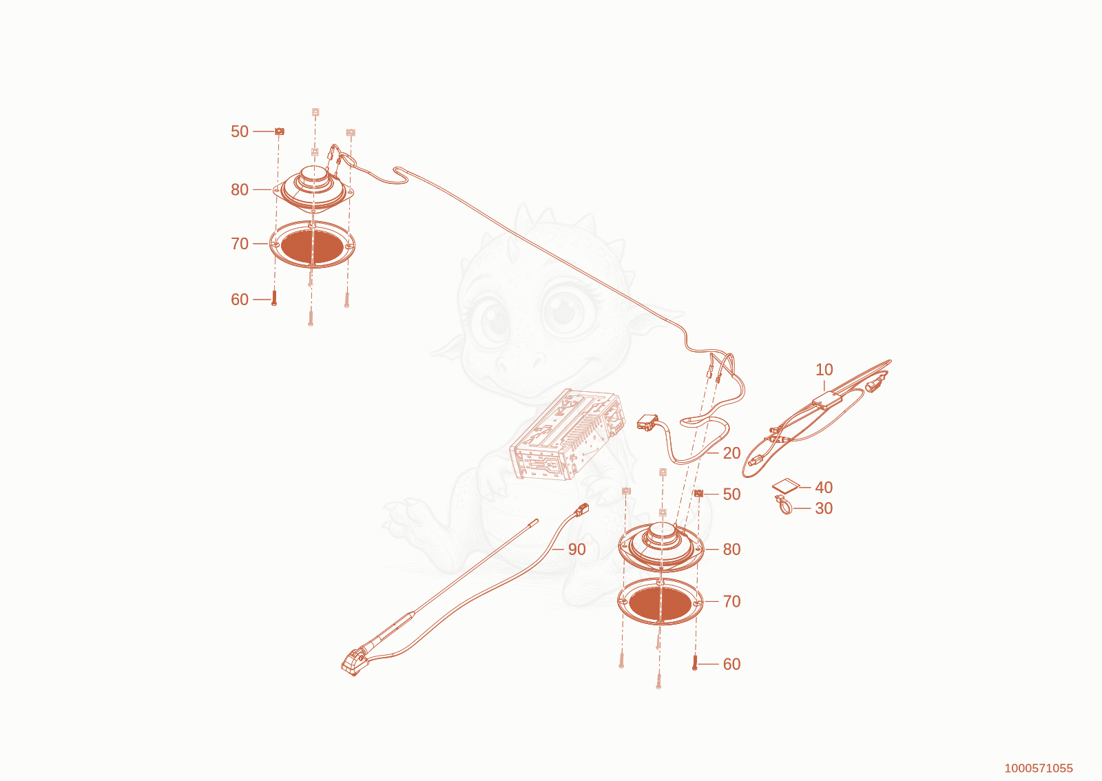 Exploded parts diagram of the pre-installation radio of a Wacker Neuson WL950(A05-01), with numbered balloons