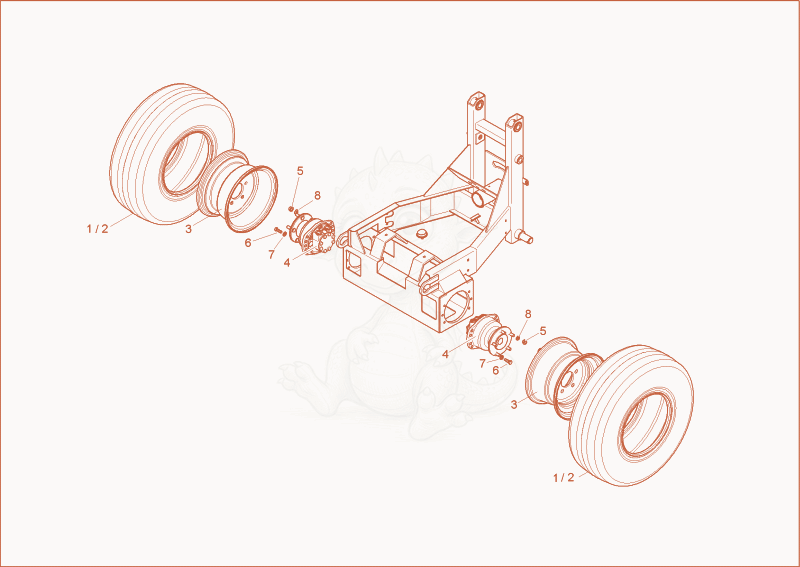 Exploded parts diagram of the front axle of a Wacker Neuson 1200/2002, with numbered balloons