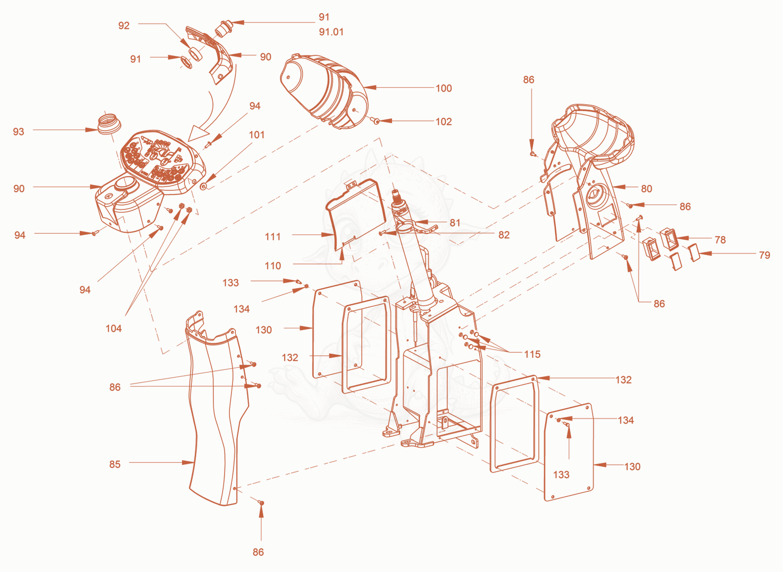 Exploded parts diagram of the canopies and covers of a Wacker Neuson RD18-100SE, with numbered balloons