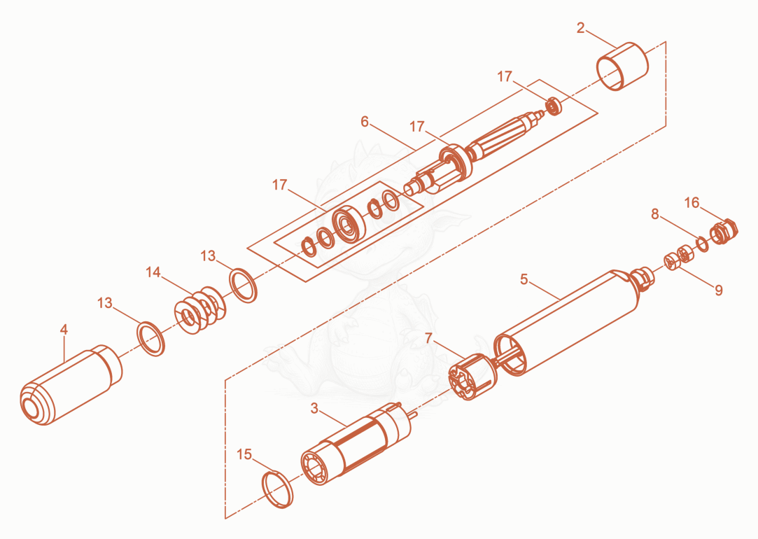 Exploded parts diagram of the Internal Vibrator cpl. of a Wacker Neuson IREN57KGV, with numbered balloons
