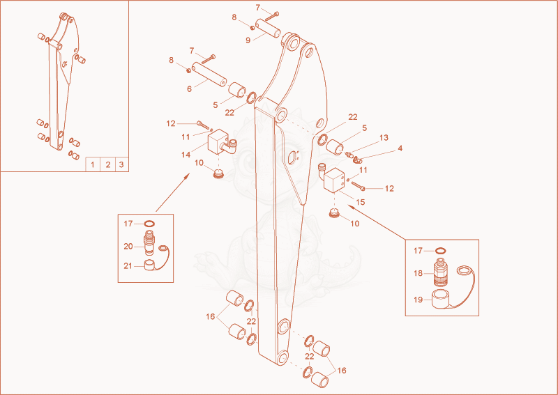 Exploded parts diagram of the DIPPER ARM SHORT of a Wacker Neuson 1703, with numbered balloons