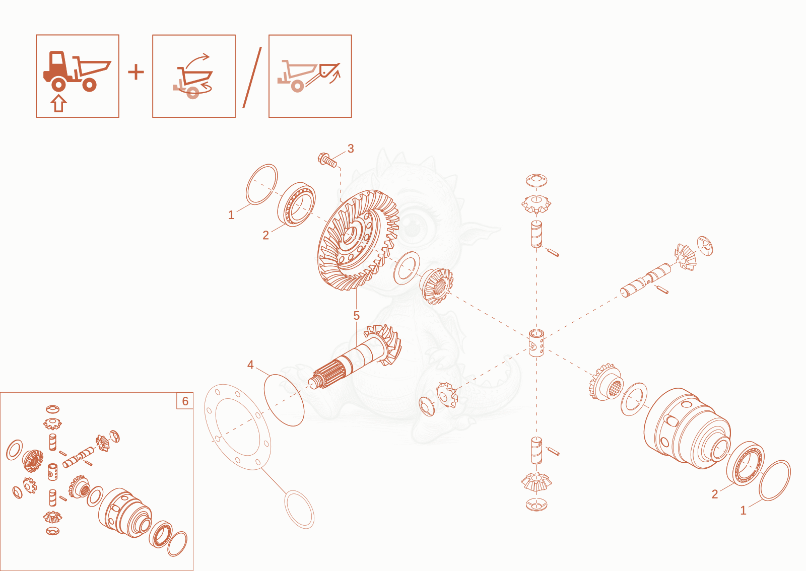Exploded parts diagram of the differential axle of a Wacker Neuson DW20-2, with numbered balloons