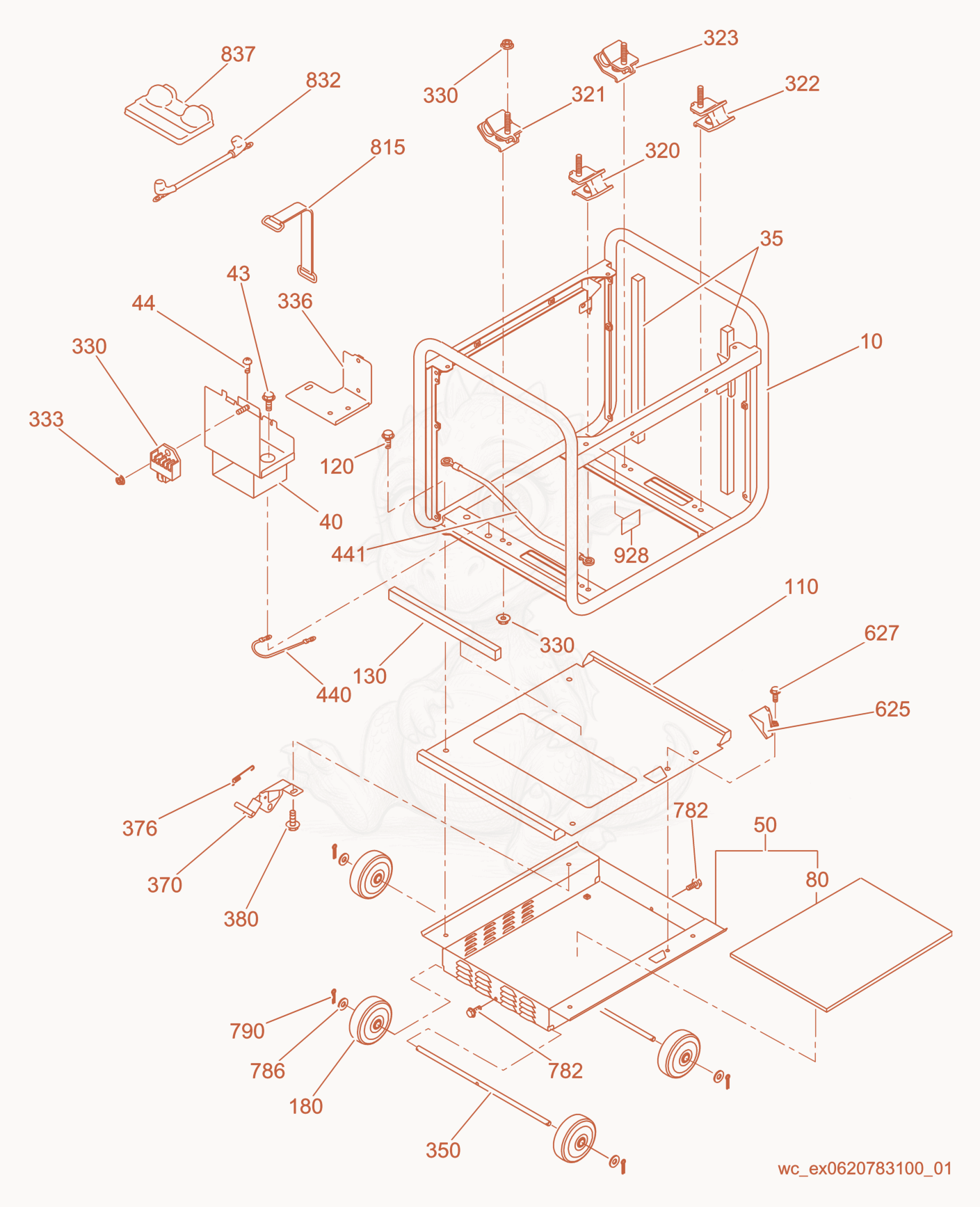 Exploded parts diagram of the Frame cpl. of a Wacker Neuson GPSI4300, with numbered balloons
