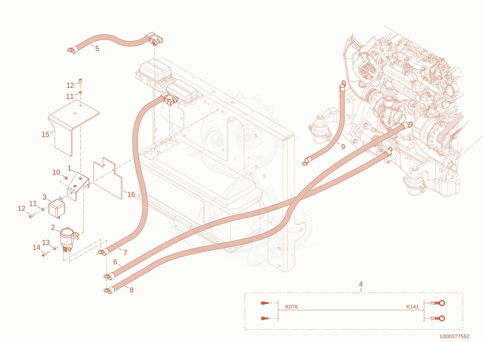 Exploded parts diagram of the relay of a Wacker Neuson WL60T4F, with numbered balloons