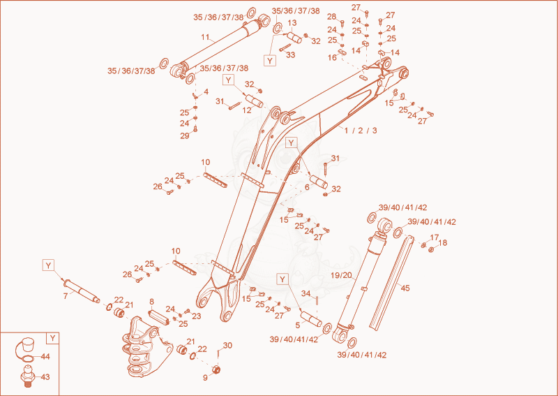 Exploded parts diagram of the lift arm of a Wacker Neuson 8003, with numbered balloons