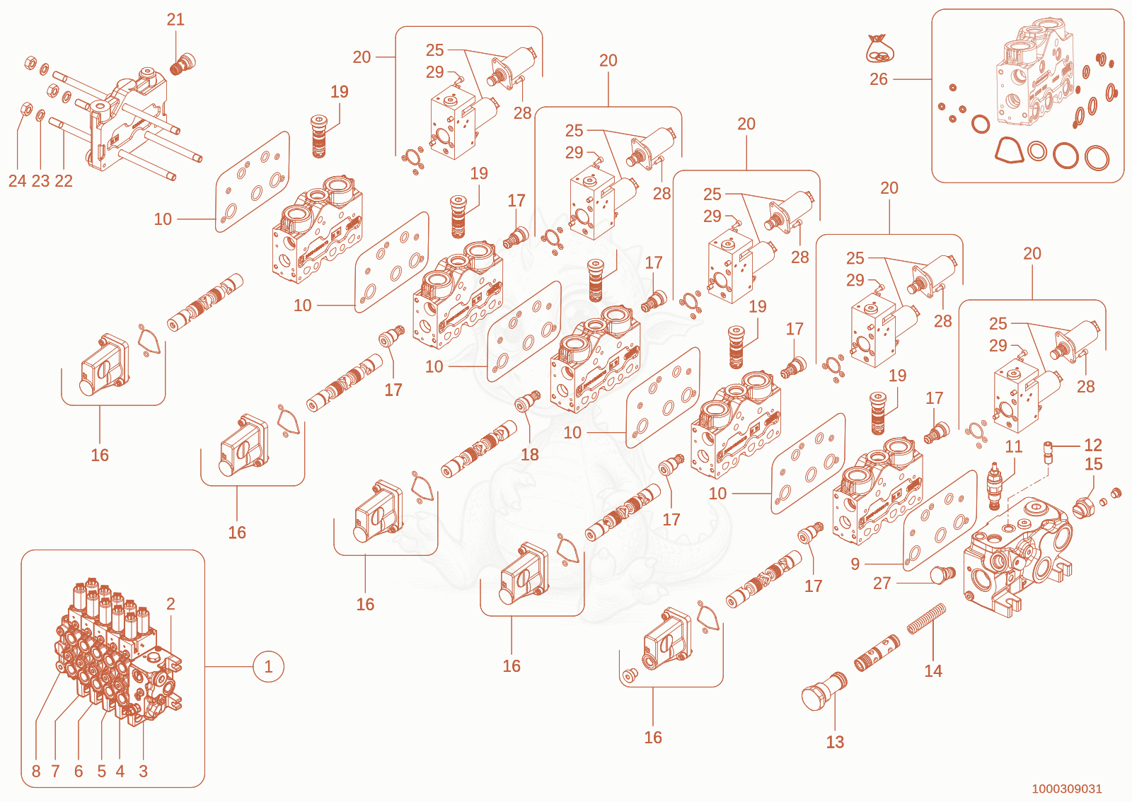 Exploded parts diagram of the control unit of a Wacker Neuson TH735(415-06), with numbered balloons