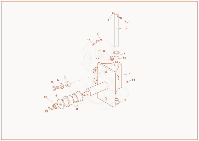 Exploded parts diagram of the pivot block of a Wacker Neuson 1200/2002, with numbered balloons