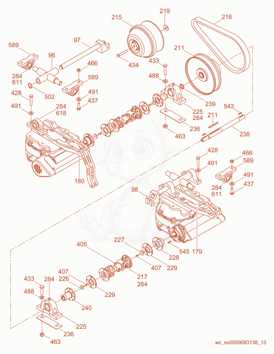 Exploded parts diagram of the Drive cpl. of a Wacker Neuson CRT36-25K-H, with numbered balloons