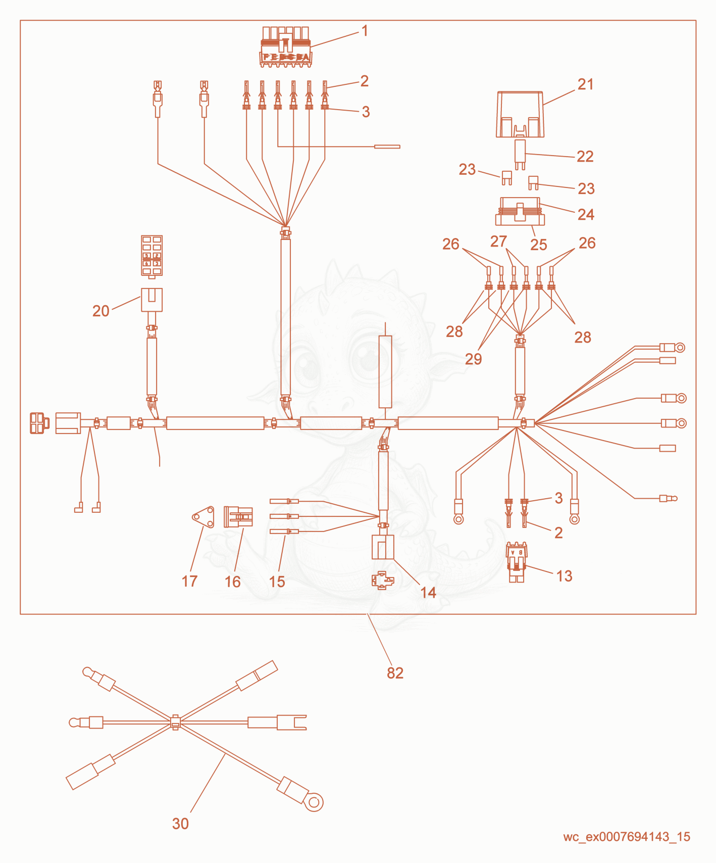 Exploded parts diagram of the Main Wiring Harness of a Wacker Neuson RD11V, with numbered balloons