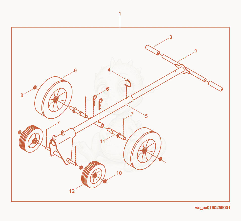 Exploded parts diagram of the Transport Kit of a Wacker Neuson CRT48-31V-H, with numbered balloons