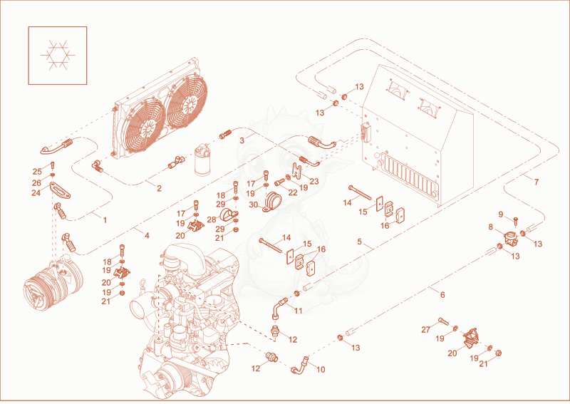 Exploded parts diagram of the AIR-CONDITIONING PLANT INST. (OPTION) of a Wacker Neuson DV90, with numbered balloons