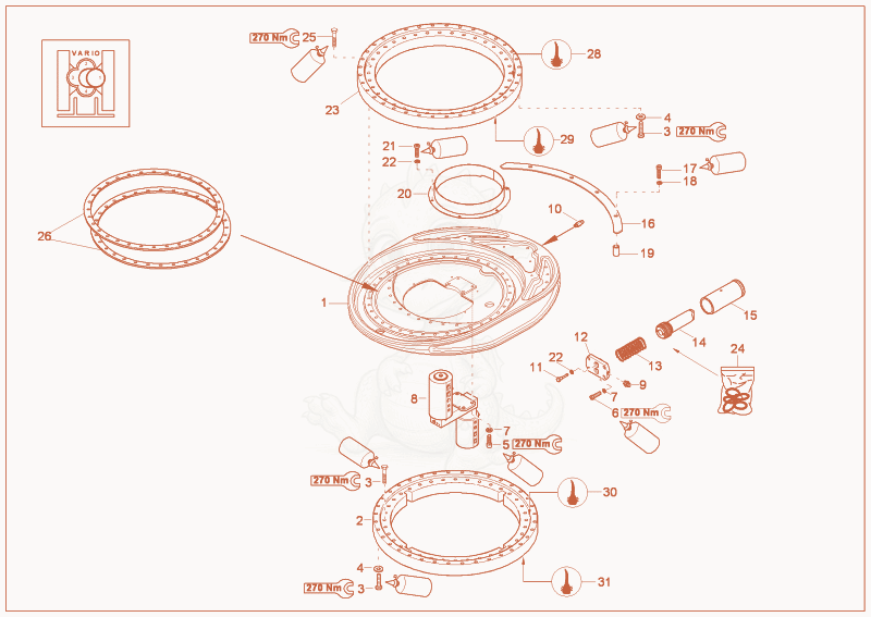Exploded parts diagram of the PLATE (OPTION VARIO) of a Wacker Neuson 8003, with numbered balloons