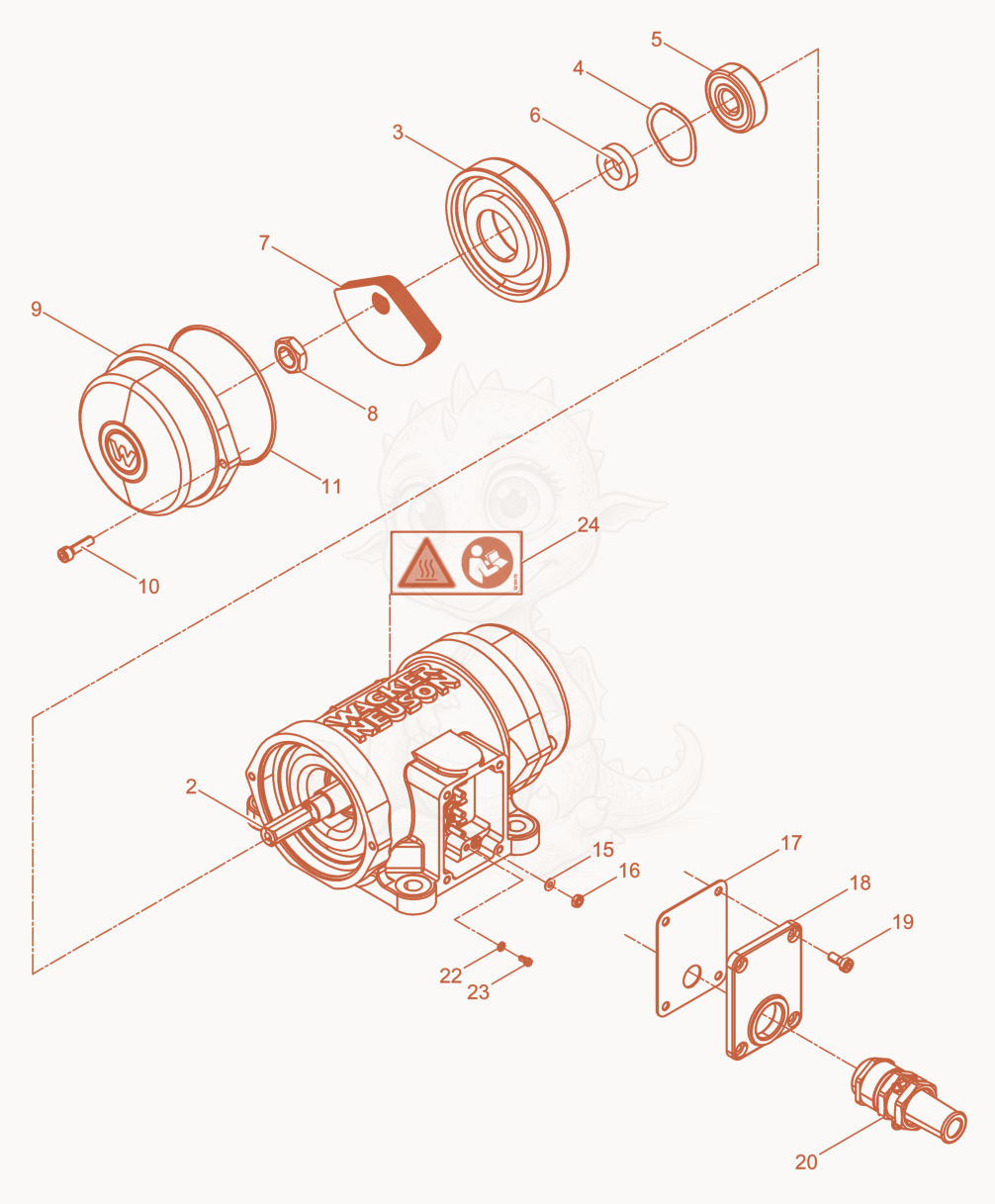 Exploded parts diagram of the External Vibrator cpl. of a Wacker Neuson AR36/3/230VARIO, with numbered balloons