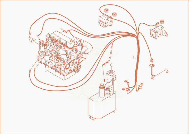 Exploded parts diagram of the wiring harness engine of a Wacker Neuson 5001, with numbered balloons