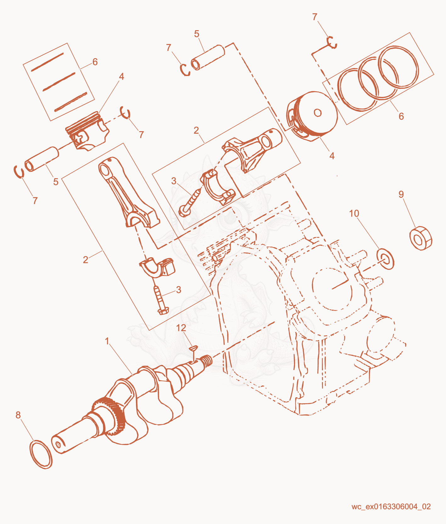 Exploded parts diagram of the Crankshaft of a Wacker Neuson RD12-90, with numbered balloons