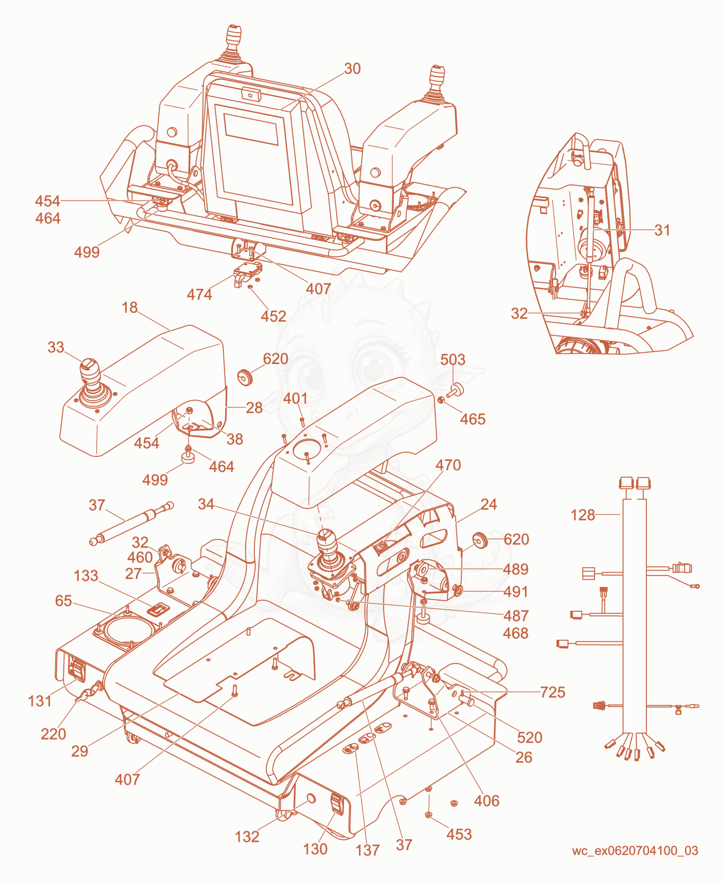 Exploded parts diagram of the Seat cpl. of a Wacker Neuson CRT48-35L-PSEU, with numbered balloons