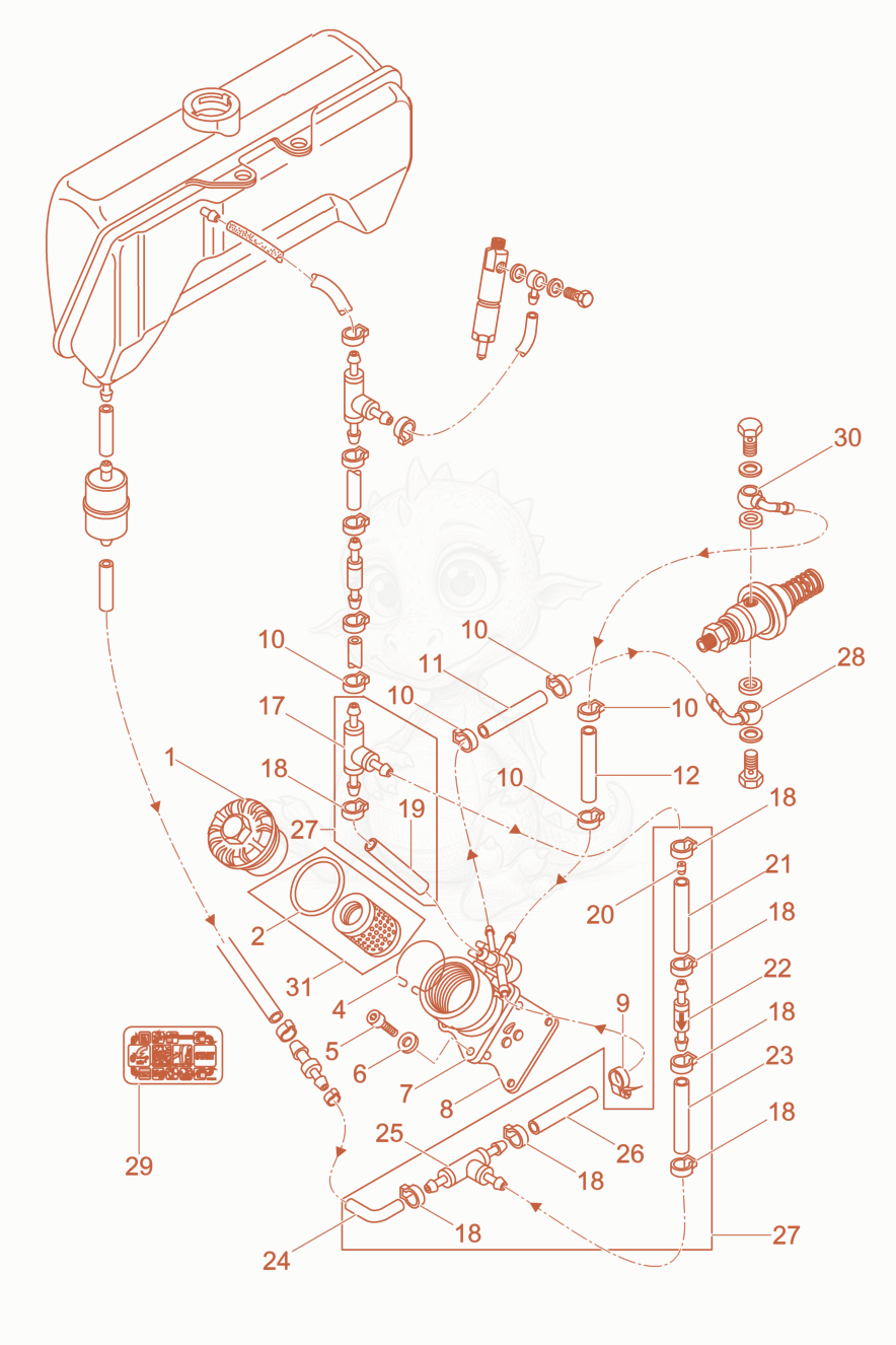 Exploded parts diagram of the Automatic shut-off mech. of a Wacker Neuson DPU6555HS, with numbered balloons