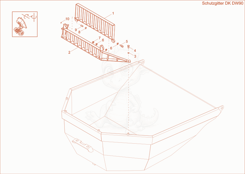 Exploded parts diagram of the protecting screen (Option) of a Wacker Neuson DW90, with numbered balloons