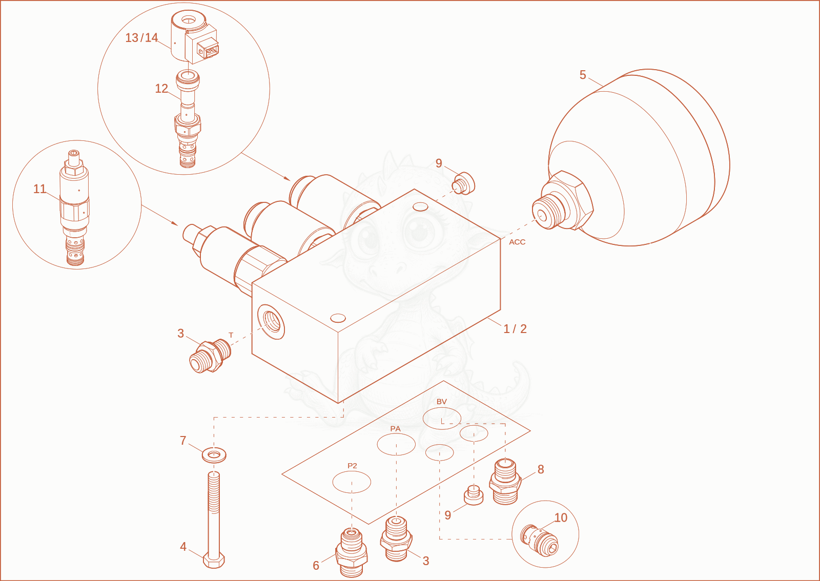 Exploded parts diagram of the controloil unit of a Wacker Neuson EZ17E, with numbered balloons