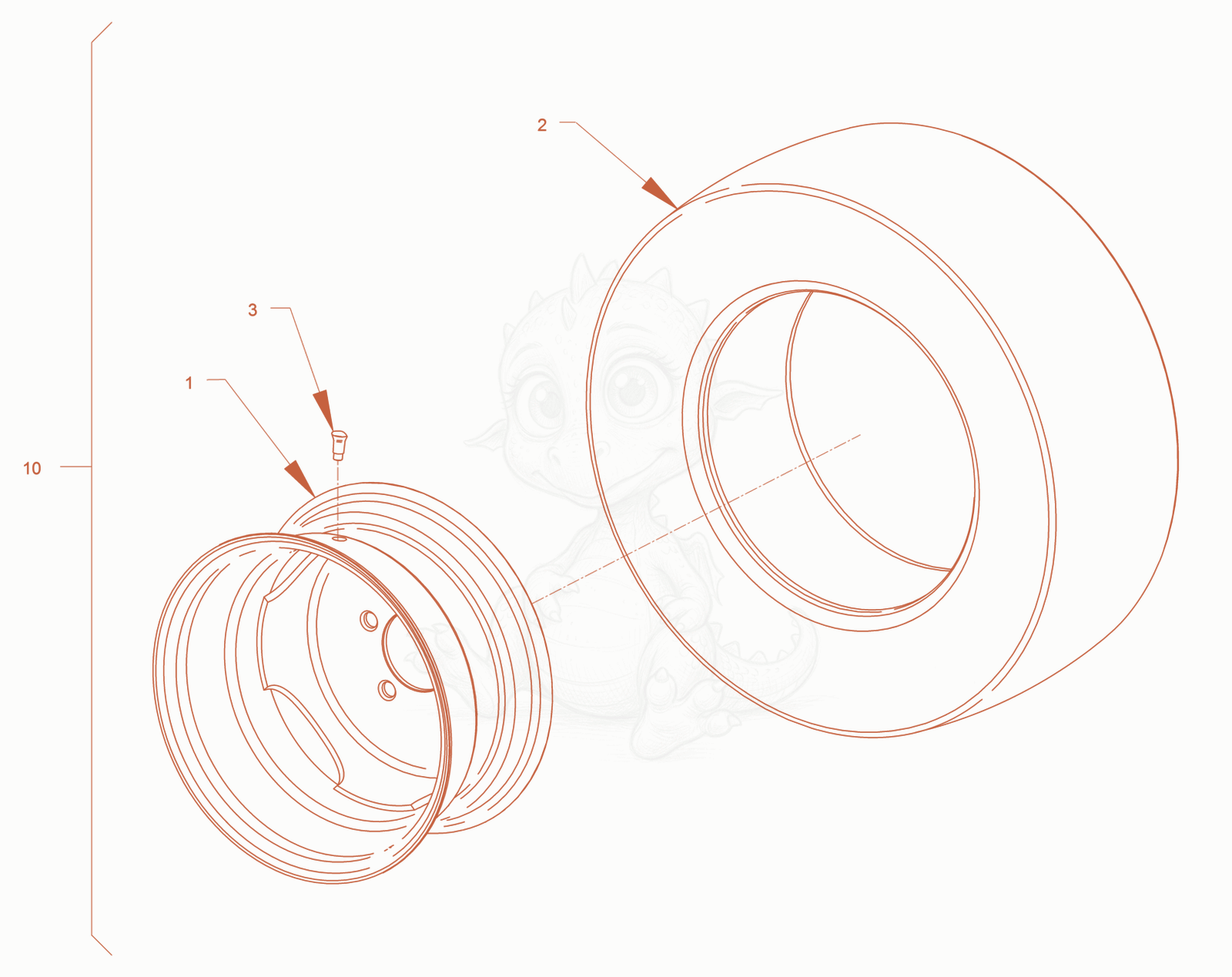Exploded parts diagram of the tire equipment of a Wacker Neuson RD40-130C, with numbered balloons
