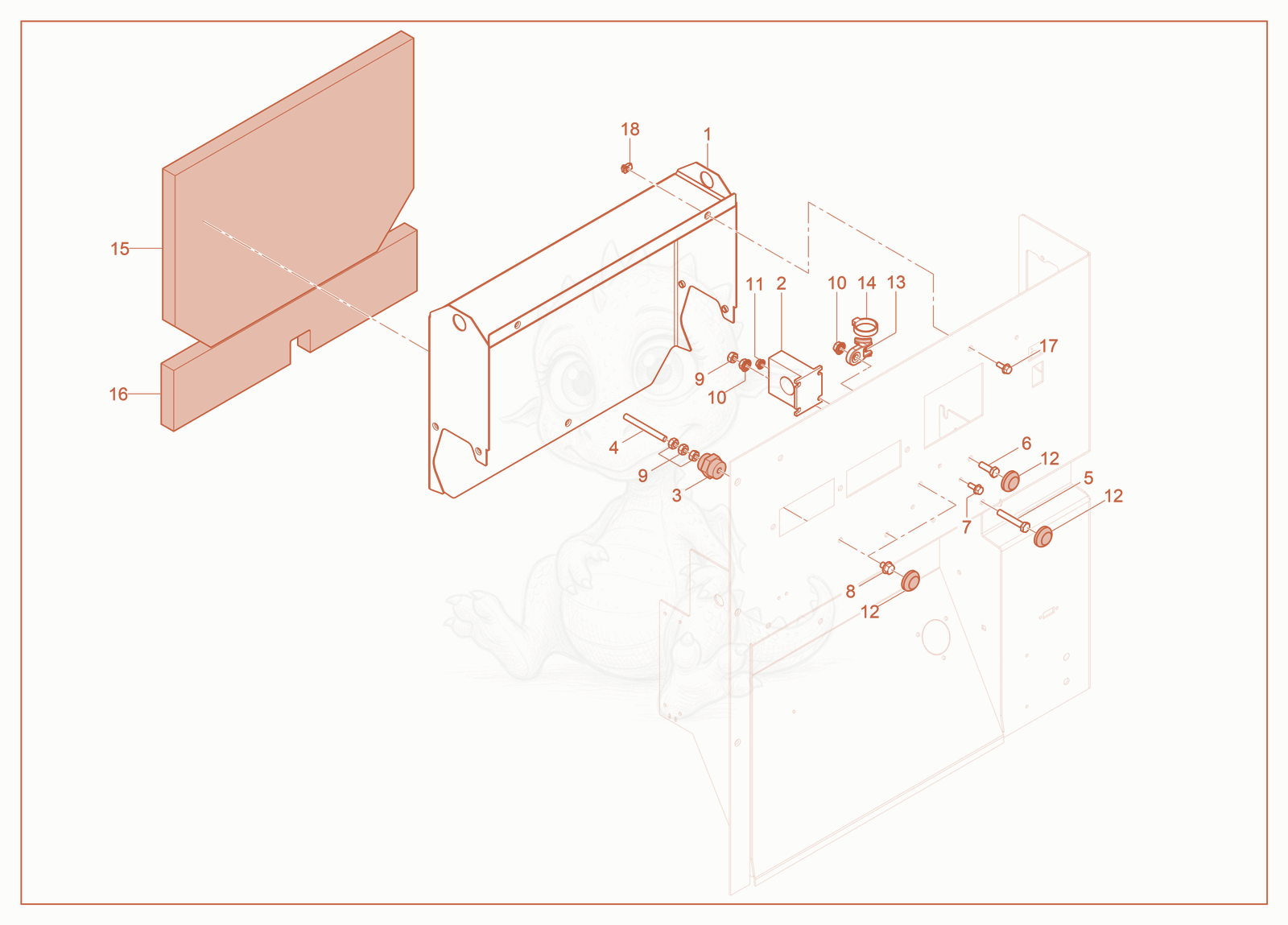 Exploded parts diagram of the Rear Access Panel of a Wacker Neuson LTG14, with numbered balloons