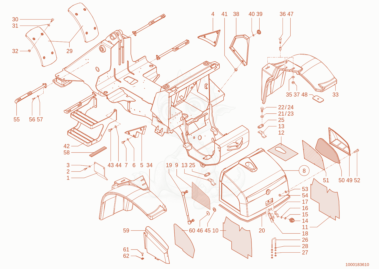 Exploded parts diagram of the trim of a Wacker Neuson 1150, with numbered balloons