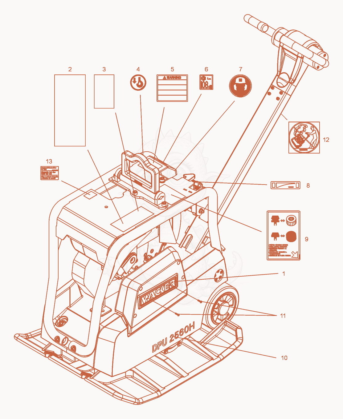 Exploded parts diagram of the Labels of a Wacker Neuson DPU2560H, with numbered balloons